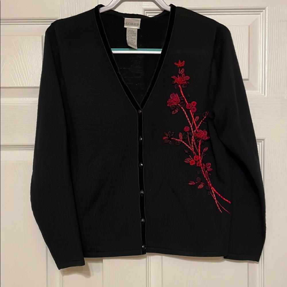 Embroidered Black Cardigan Sweater